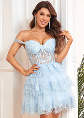 Bysen | Stunning Lavender Homecoming Dresses with Ruffles & Tiers - Light Blue - PromDressClub